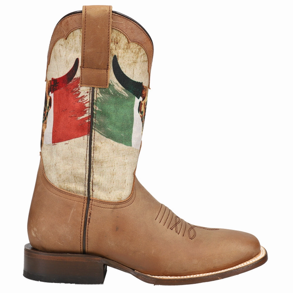 Viva Mexico Patriotic Square Toe Pull On Cowboy Boots Cushioned Midsole Hydrophobic coating