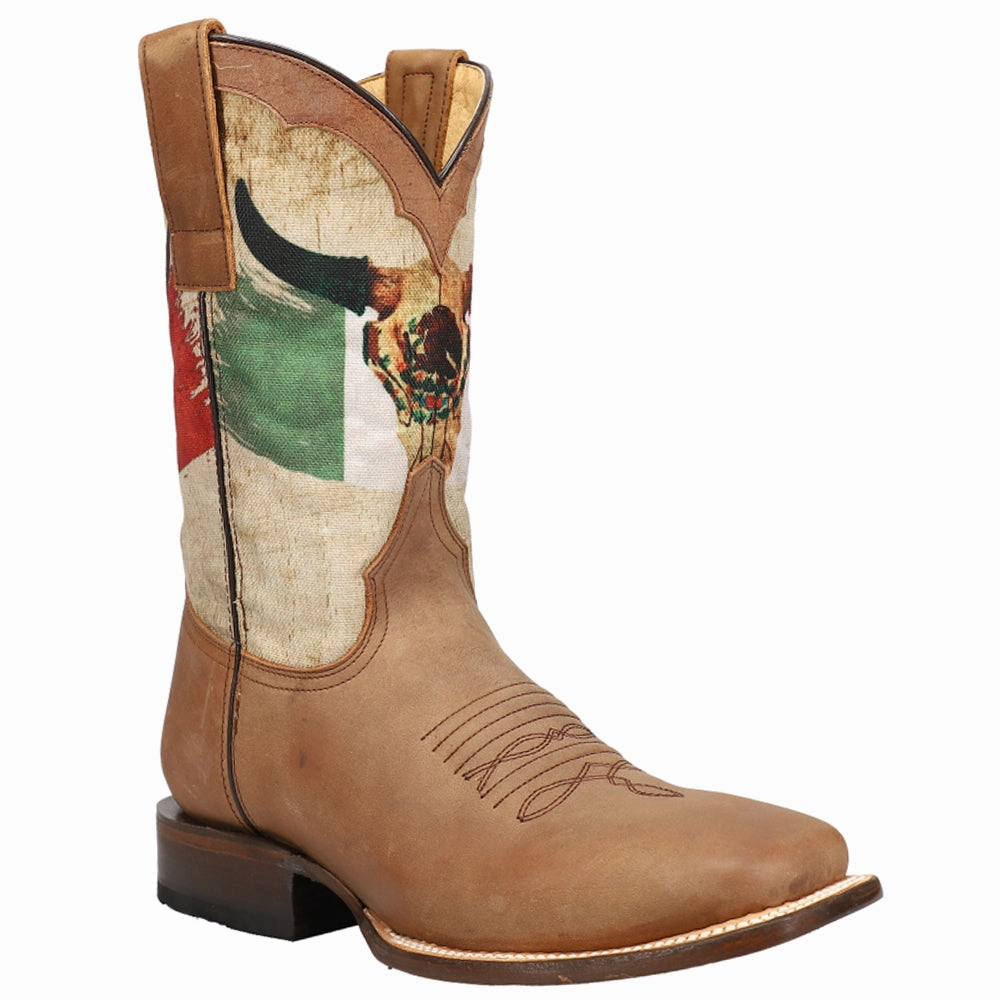 All Day Comfort Structured silhouette Viva Mexico Patriotic Square Toe Pull On Cowboy Boots