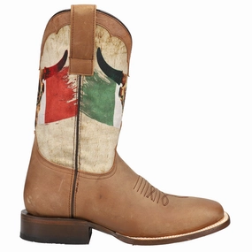 Viva Mexico Patriotic Square Toe Pull On Cowboy Boots Cushioned Midsole Hydrophobic coating