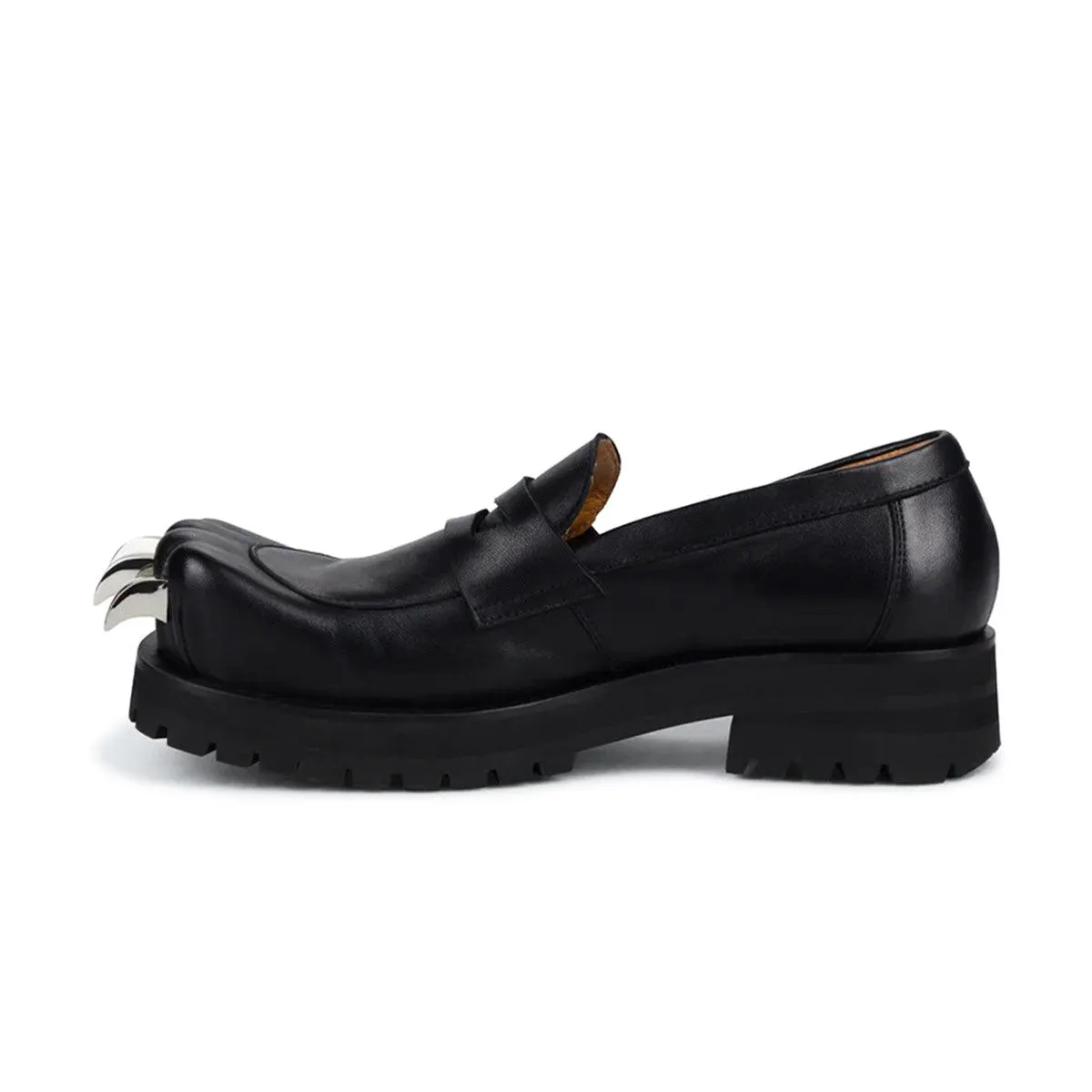 Leather Moccasin Moggies 'Black' label pull - tab
