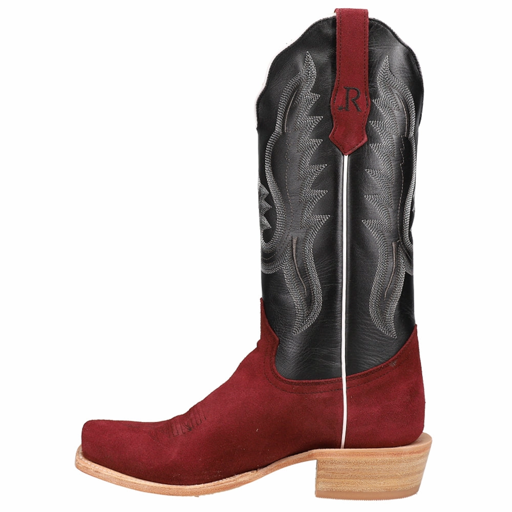 Cushioned Footbed Rhubarb Rough Out Embroidered Square Toe Cowboy Boots