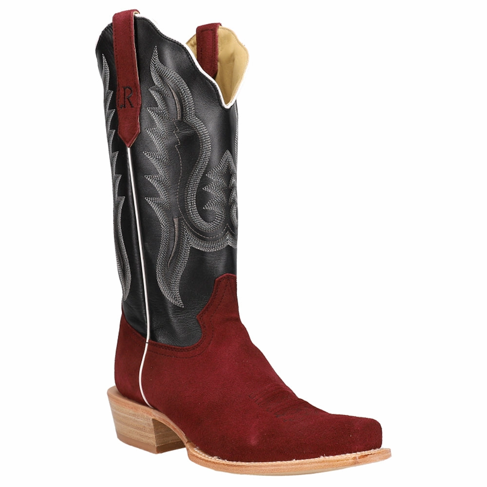 Trail Comfort Rhubarb Rough Out Embroidered Square Toe Cowboy Boots