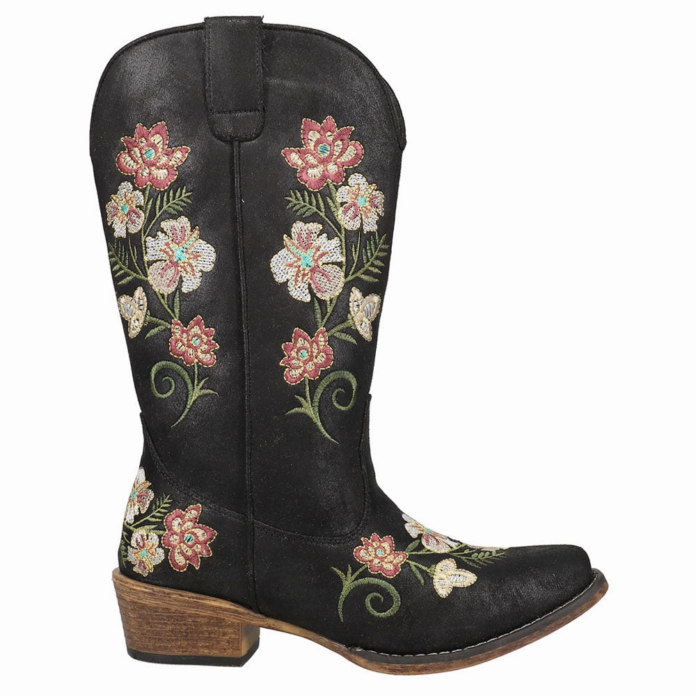 Outback Proof Flexible Frame Rough Trail Hiker Riley Floral Embroidered Snip Toe Cowboy Boots