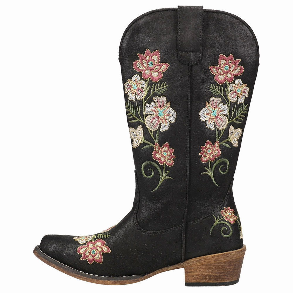 Durable Grip Quick Drying Cold Climate Riley Floral Embroidered Snip Toe Cowboy Boots