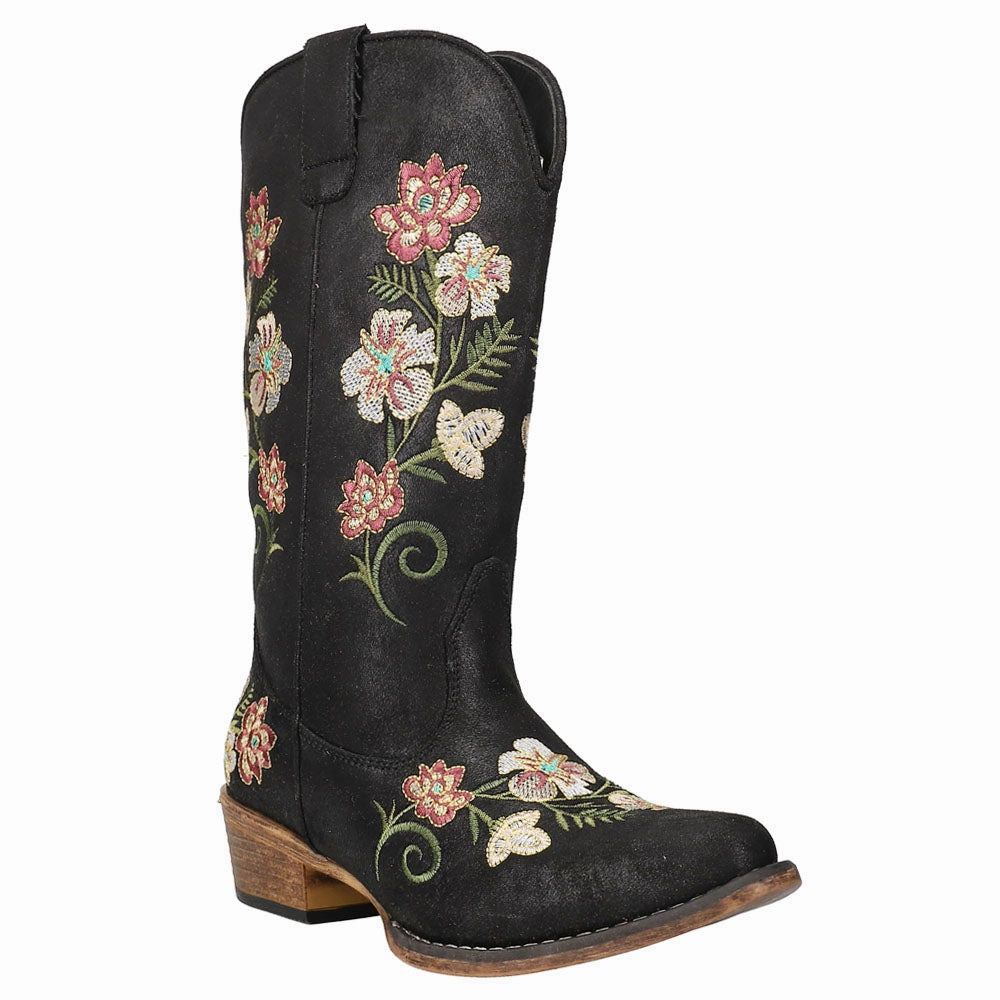 Riley Floral Embroidered Snip Toe Cowboy Boots Comfortable compression Insulated Morning Walk
