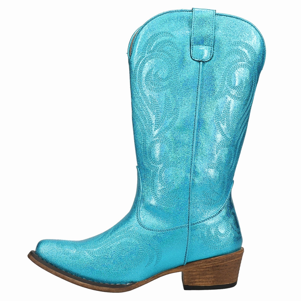 Riley Metallic Embroidered Snip Toe Cowboy Boots Slip Resistant Anti Odor Weekend Camping