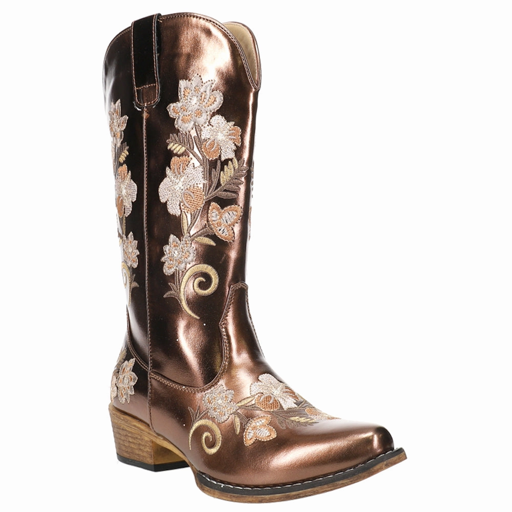 Functional Form Riley Metallic Floral Embroidered Snip Toe Cowboy Boots