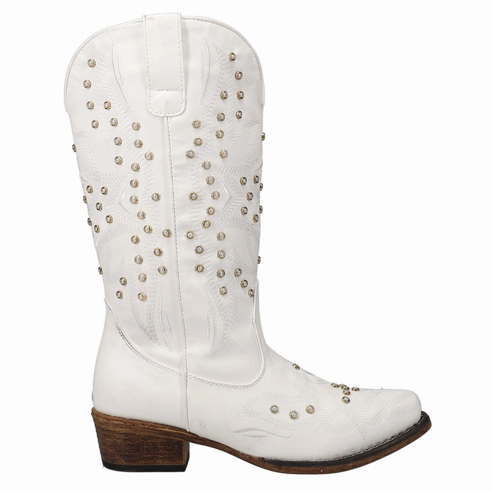 Riley Pearl Embroidered Snip Toe Cowboy Boots Animal Spot Padded Collar Lining