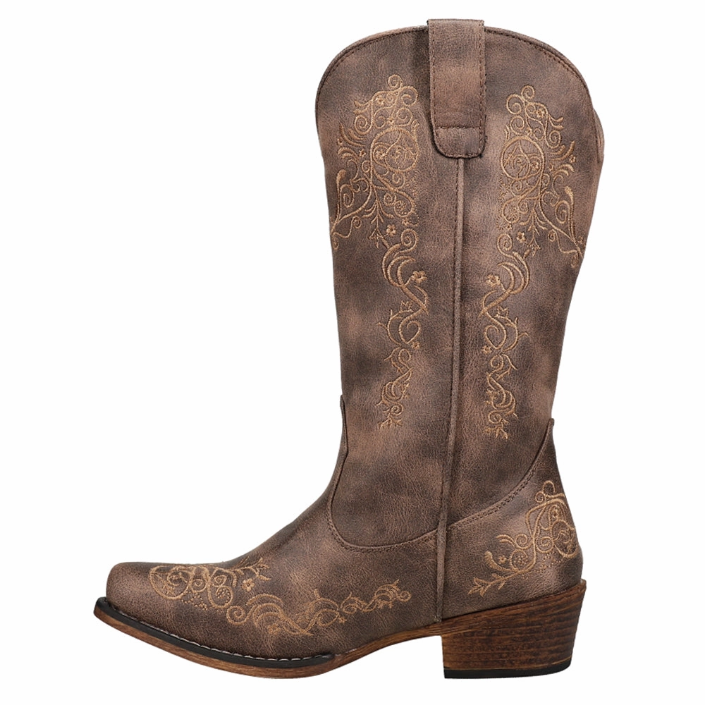 Riley Scroll Embroidered Snip Toe Cowboy Boots Feather Light Work Commute Comfort Laces