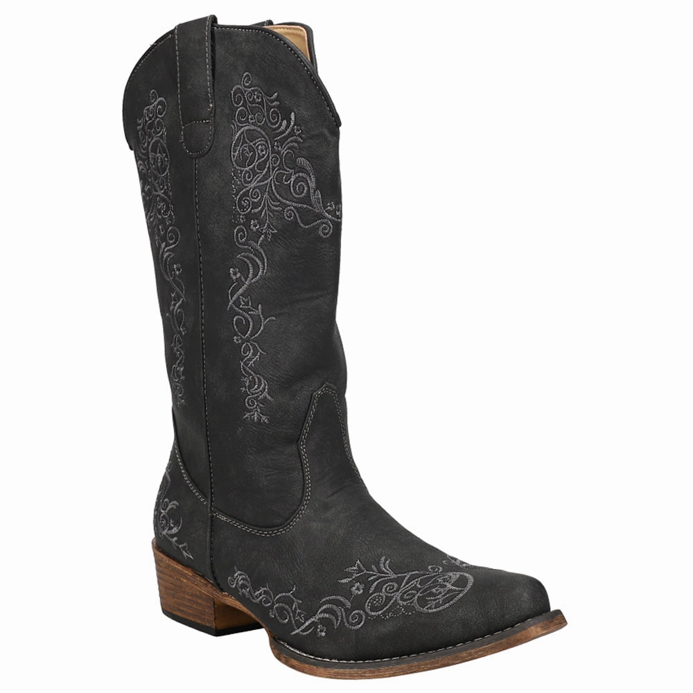 Riley Scroll Embroidered Snip Toe Cowboy Boots Eco Material Snow Trekker
