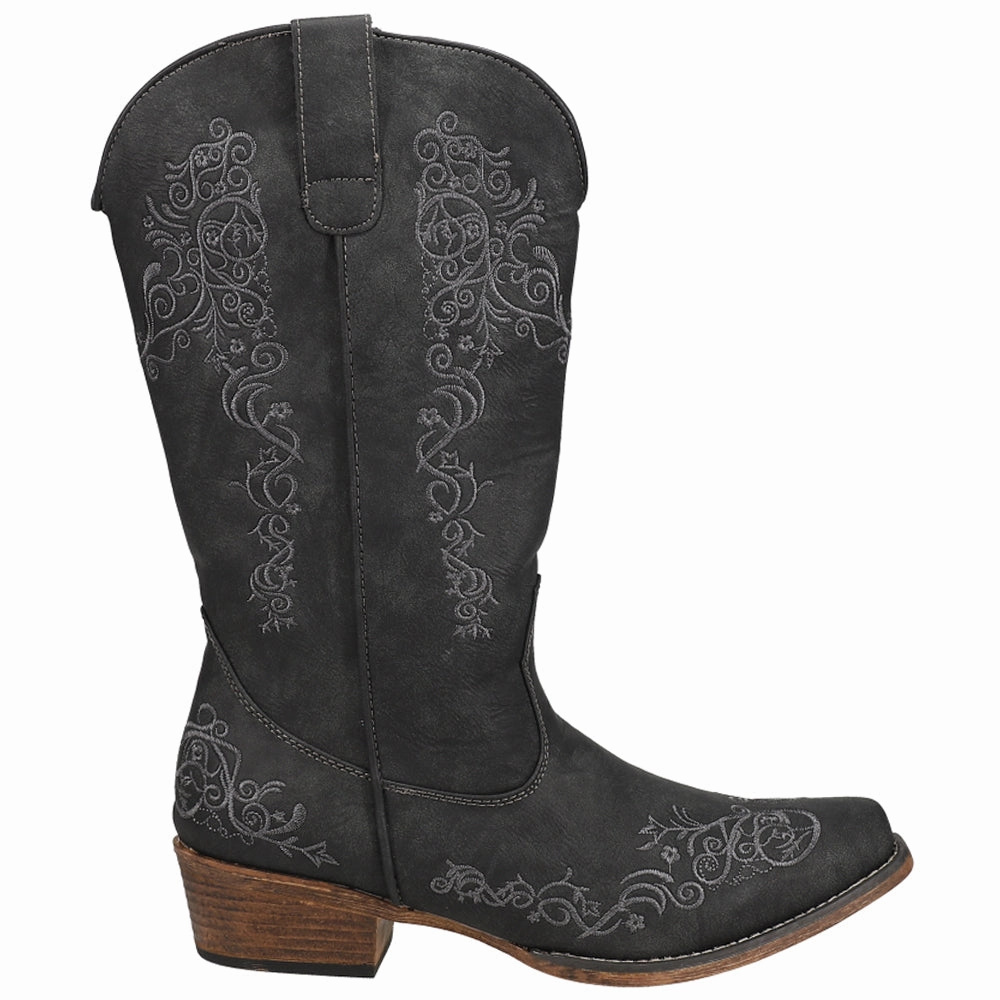 Riley Scroll Embroidered Snip Toe Cowboy Boots Wedding Reception Quick Drying Cold Climate