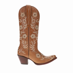 Romance Floral Embroidered Pointed Toe Cowboy Boots Metallic Edge
