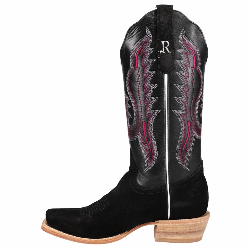 Anti Static Lining Stable Support Remote Hiking Rough Out Black Embroidered Square Toe Cowboy Boots