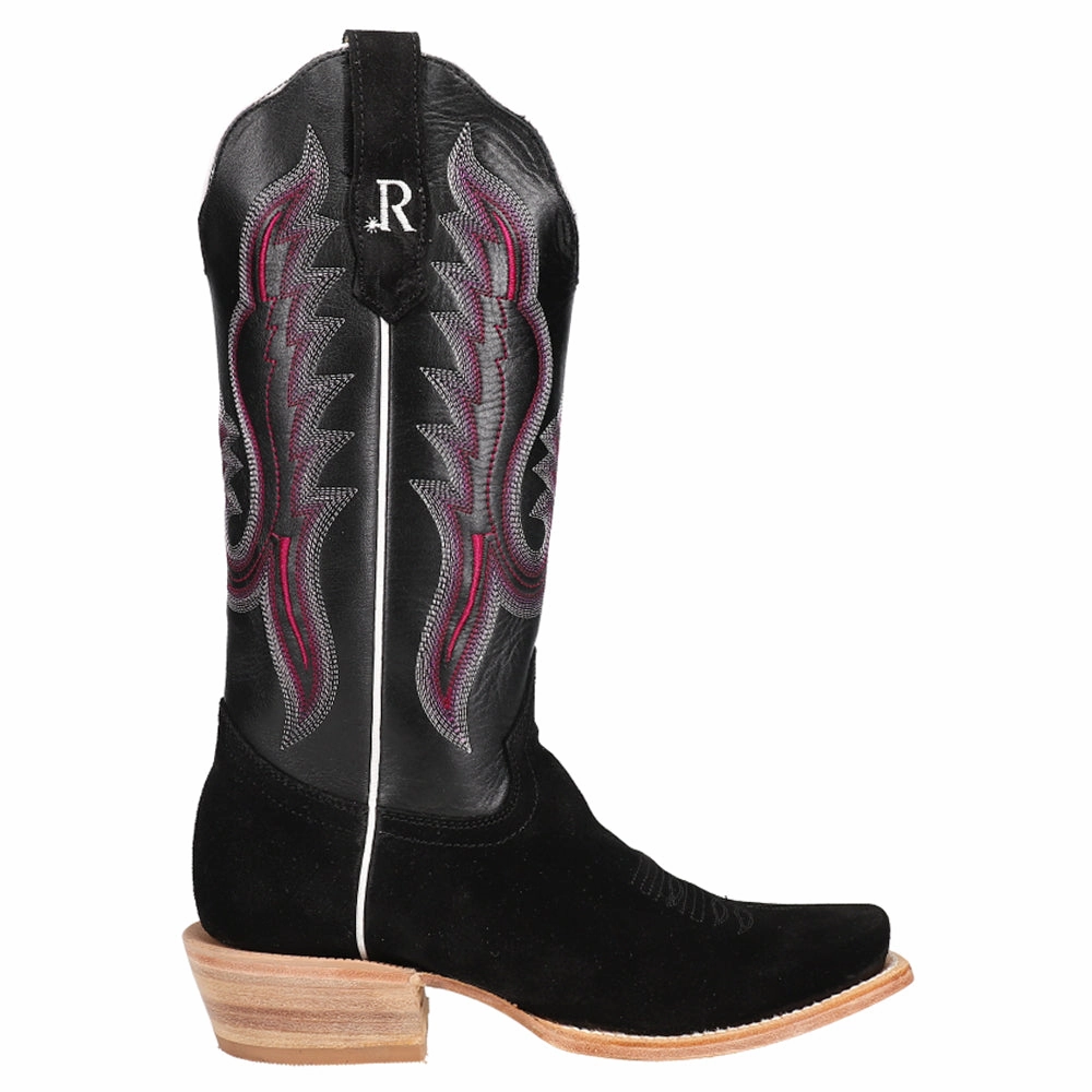 Brave Path Slip Resistant Rural Traveler Rough Out Black Embroidered Square Toe Cowboy Boots