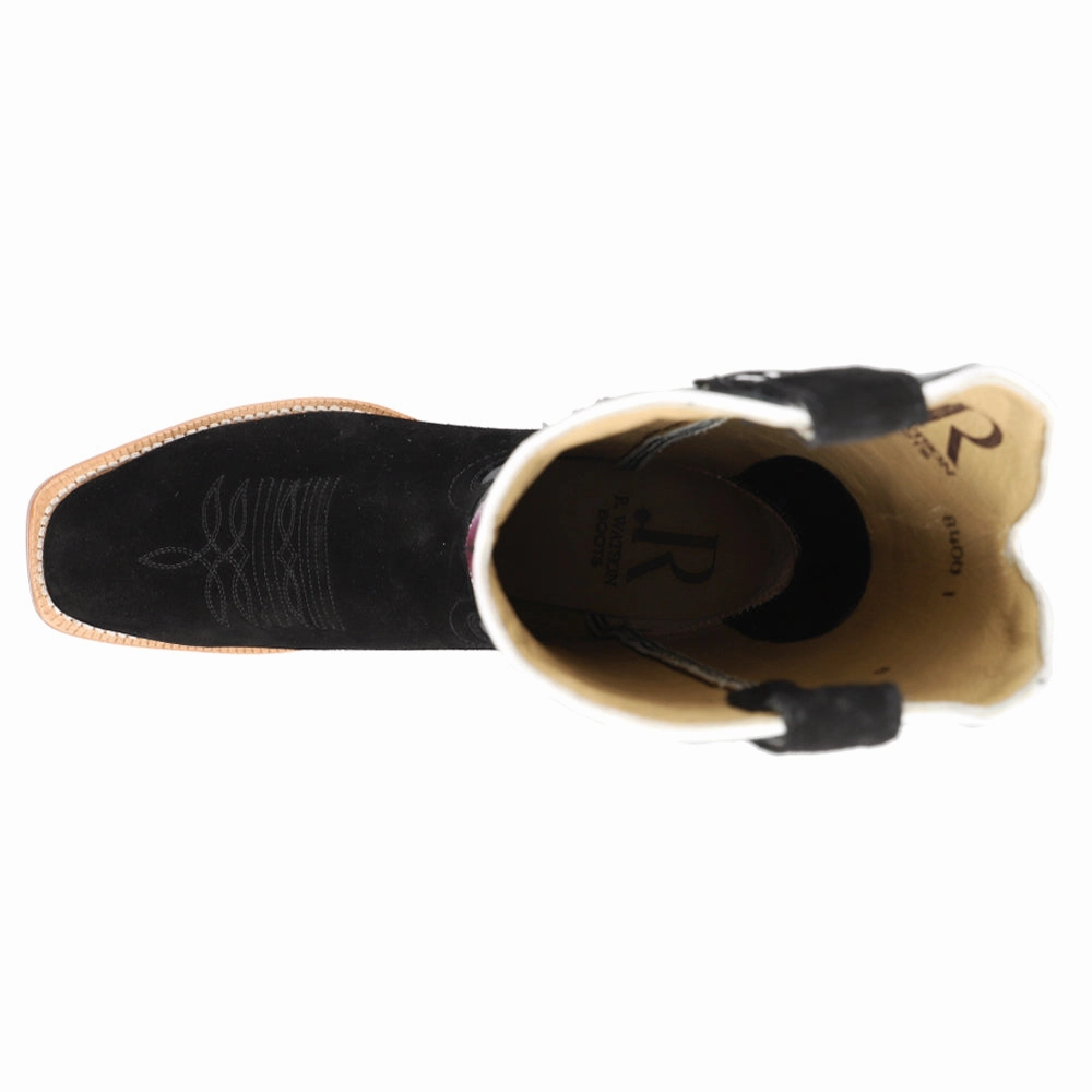 Good Traction Robust Build Rough Out Black Embroidered Square Toe Cowboy Boots