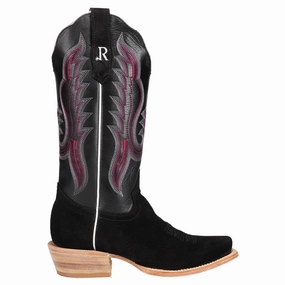 Brave Path Slip Resistant Rural Traveler Rough Out Black Embroidered Square Toe Cowboy Boots