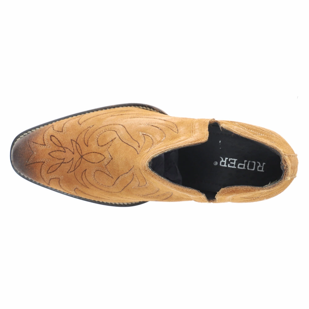 Rowdy Embroidered Snip Toe Pull On Cowboy Booties Natural Fit Ventilated Footbed