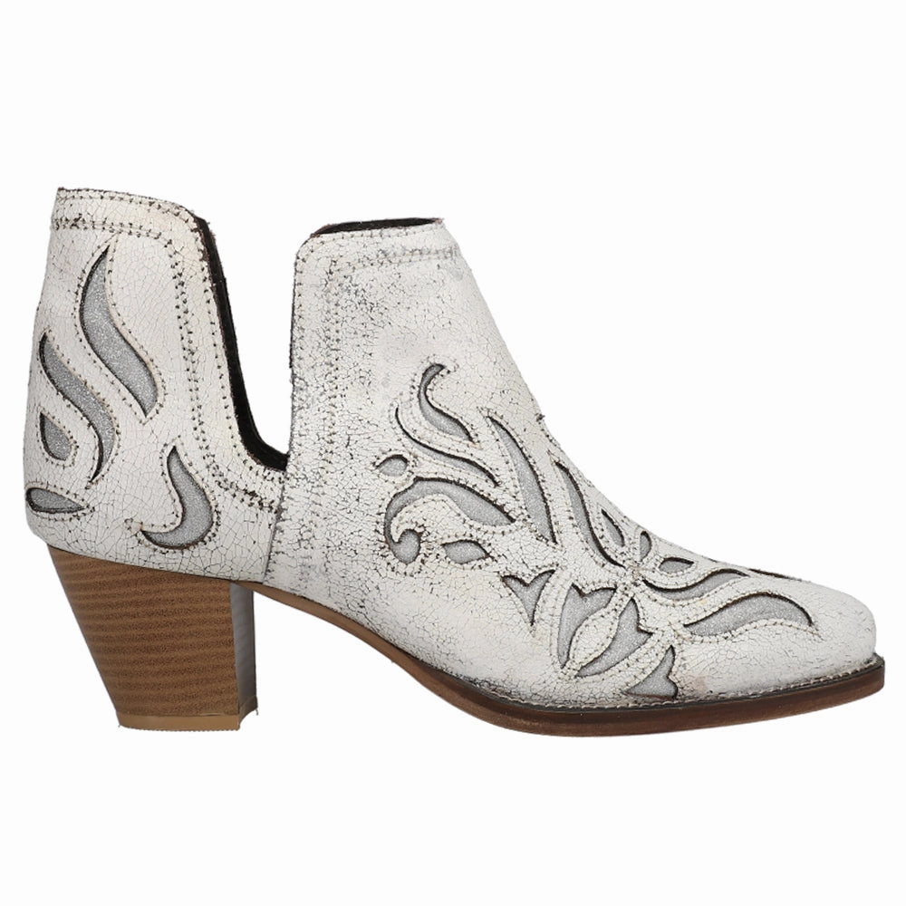 Rowdy Glitz Vintage Tooled Inlay Snip Toe Cowboy Booties Odor Control Layer Shock Absorbing Morning Walk