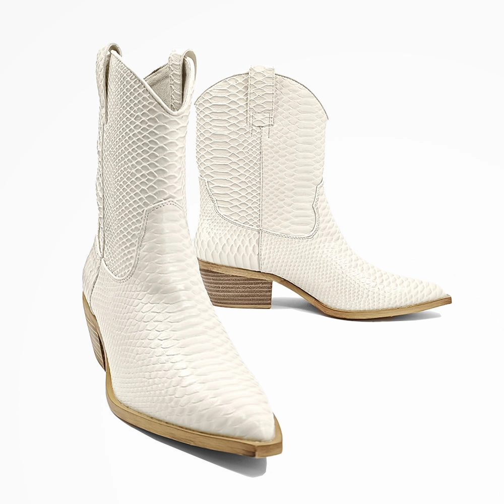 Zouzou Snake Print Pointed Toe Cowboy Boots Functional Build Quilt Soft