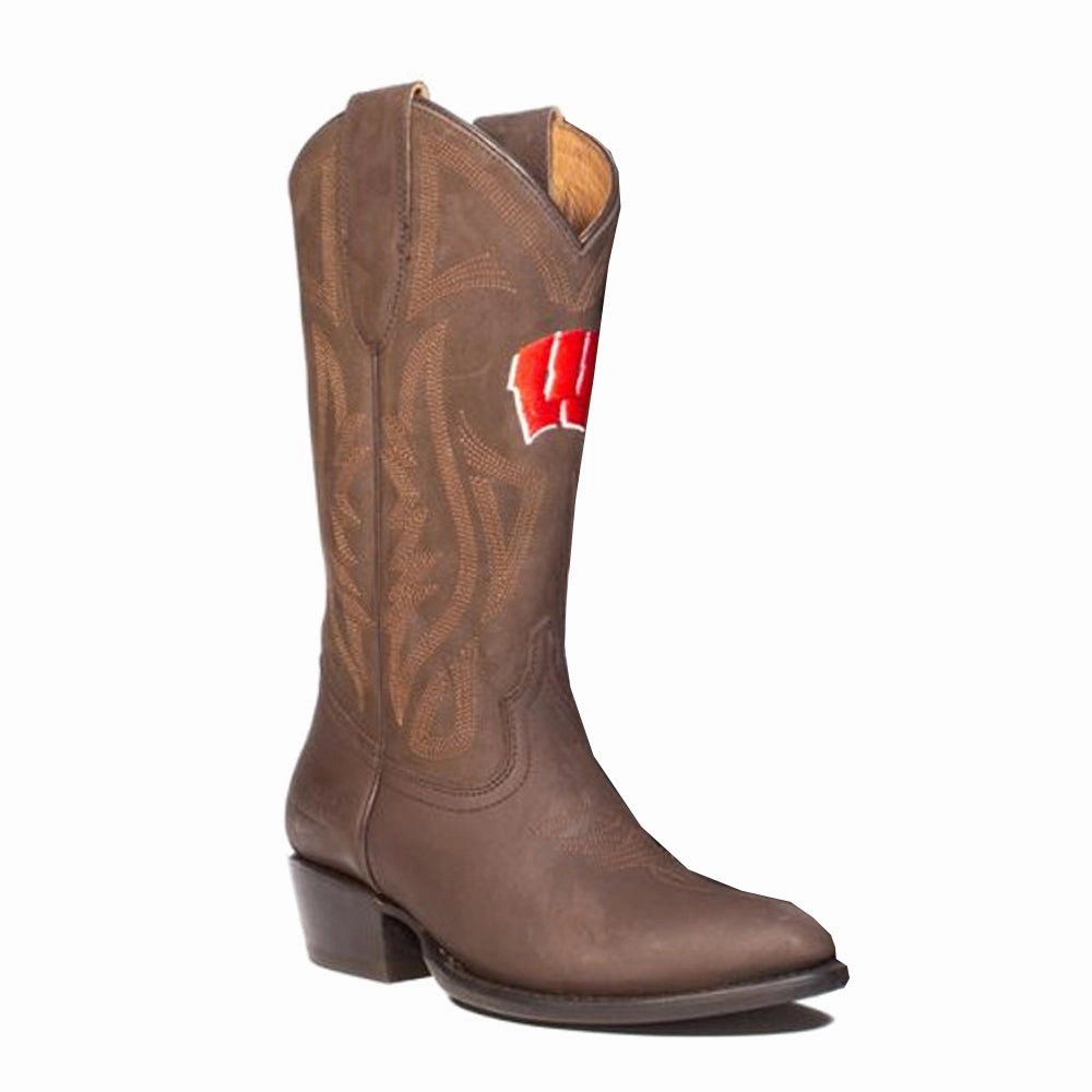 Neutral Build University of Wisconsin Embroidered Round Toe Pull On Cowboy Boots