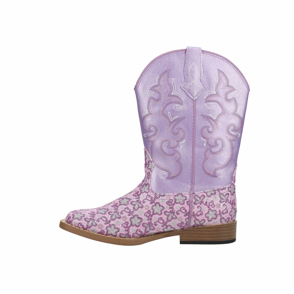 Floral Glitter Square Toe Cowboy Boots (Little Kid-Big Kid) british retro Waterproof Morning Walk