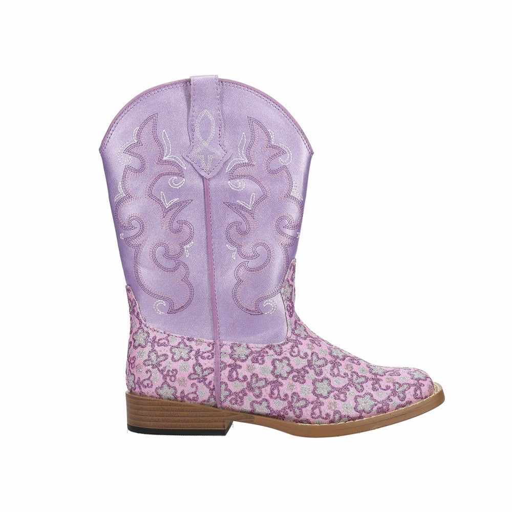 Travel purpose Floral Glitter Square Toe Cowboy Boots (Little Kid-Big Kid)