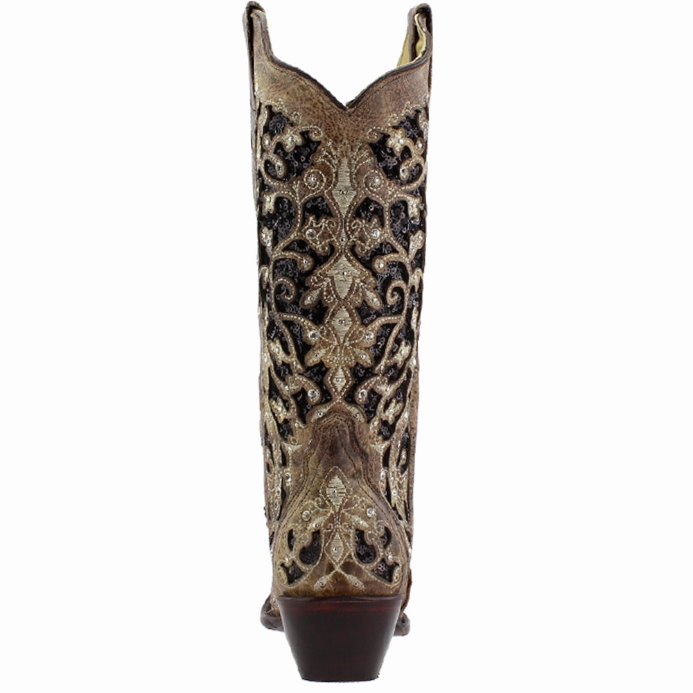 Sequin Tooled Inlay Snip Toe Pull On Cowboy Boots Rock Star Thermal Barrier