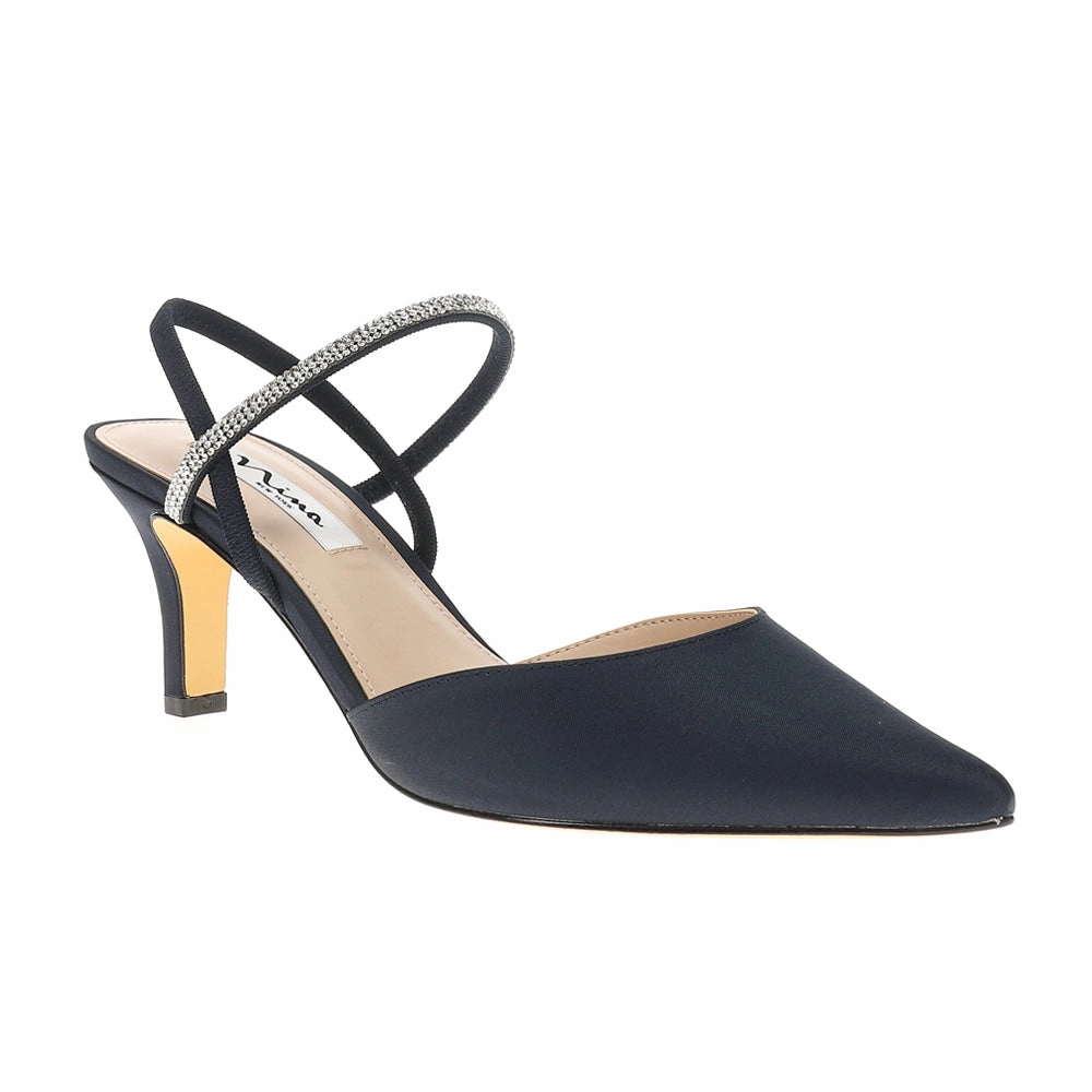 Billie Rhinestone Pointed Toe Slingback Pumps Office Hours Comfortable Heel