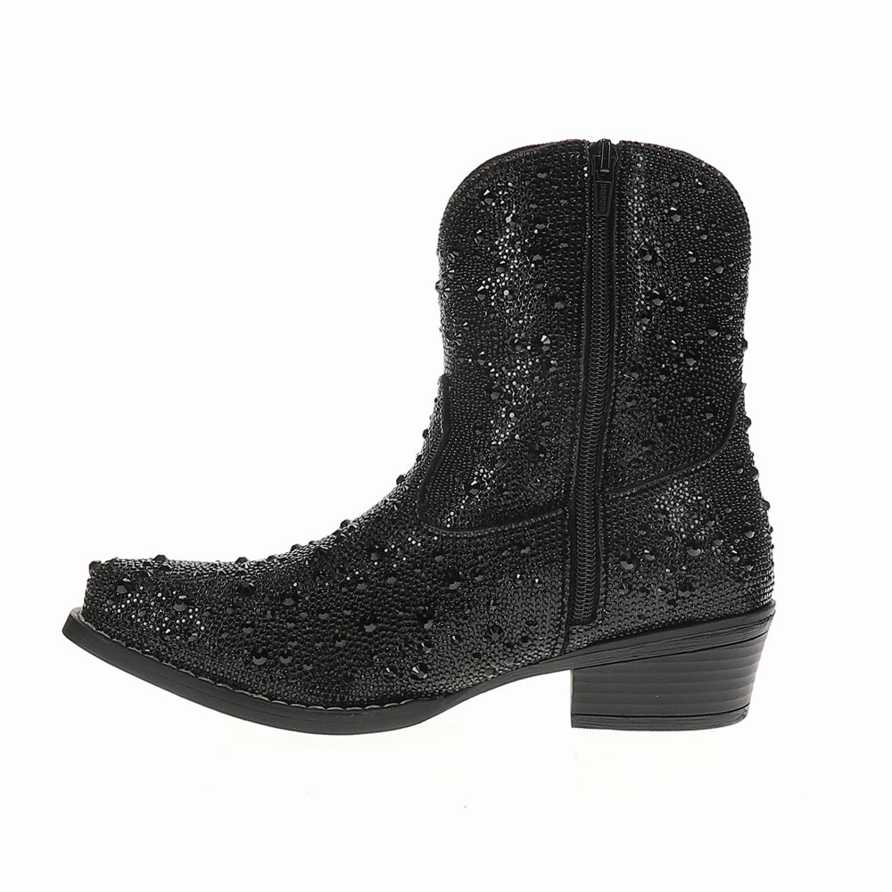 Shay Jewells Rhinestone Snip Toe Pull On Cowboy Booties Ventilated Footbed Rugged Build