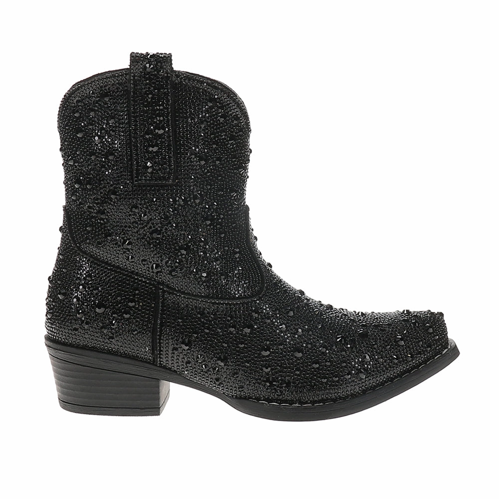 Shay Jewells Rhinestone Snip Toe Pull On Cowboy Booties Durable Shell Winter Walker Anti Skid
