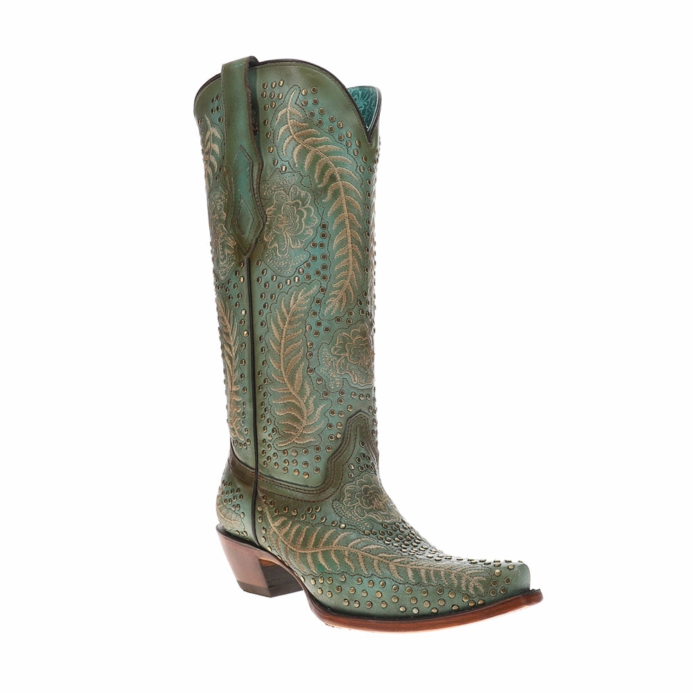 Studded Embroidered Snip Toe Pull On Cowboy Boots Cool Weather Camouflage Pattern