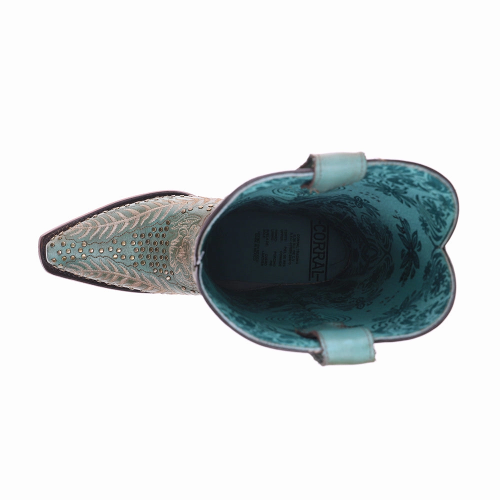 Studded Embroidered Snip Toe Pull On Cowboy Boots Zip Up Style Suede