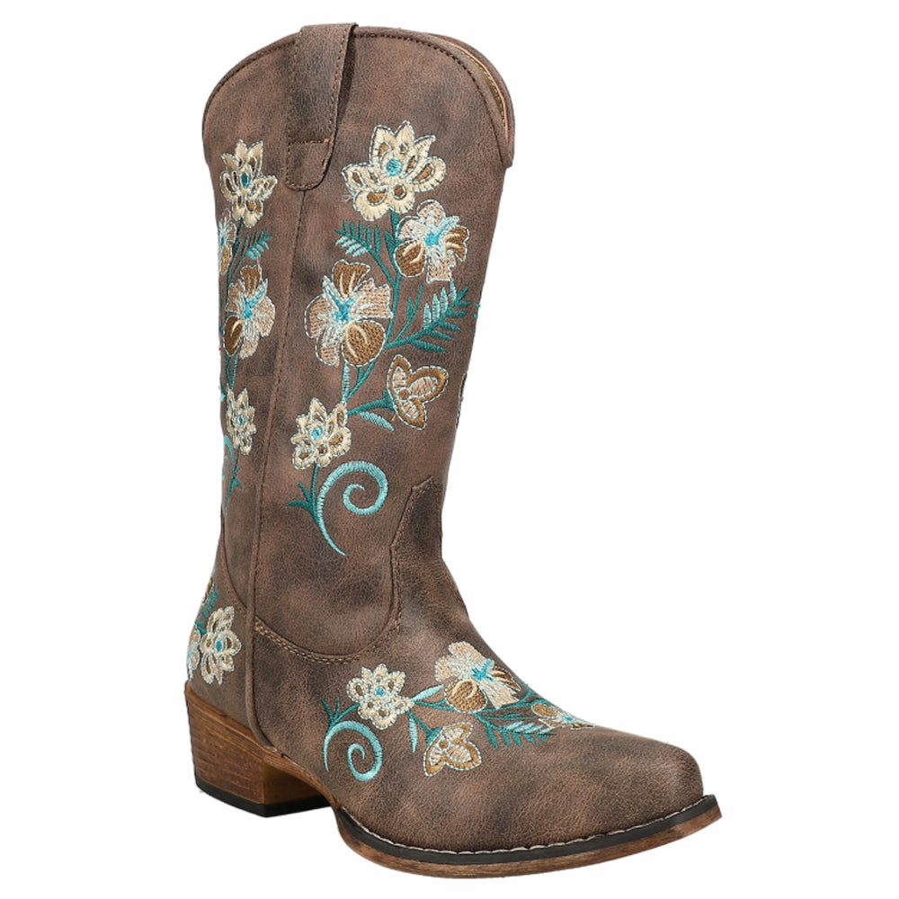 Riley Floral Embroidered Snip Toe Cowboy Boots Waterproof Function