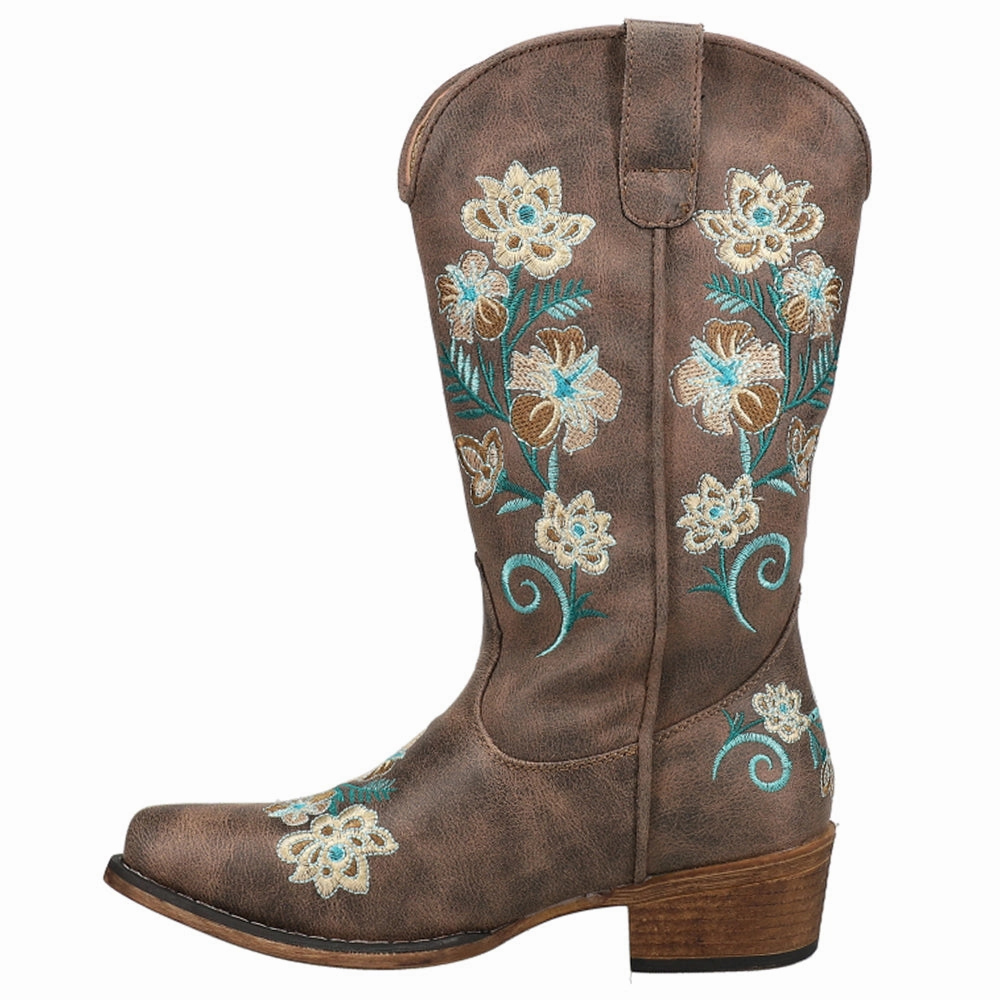Riley Floral Embroidered Snip Toe Cowboy Boots Layered Support Low Profile Outdoor Explorer