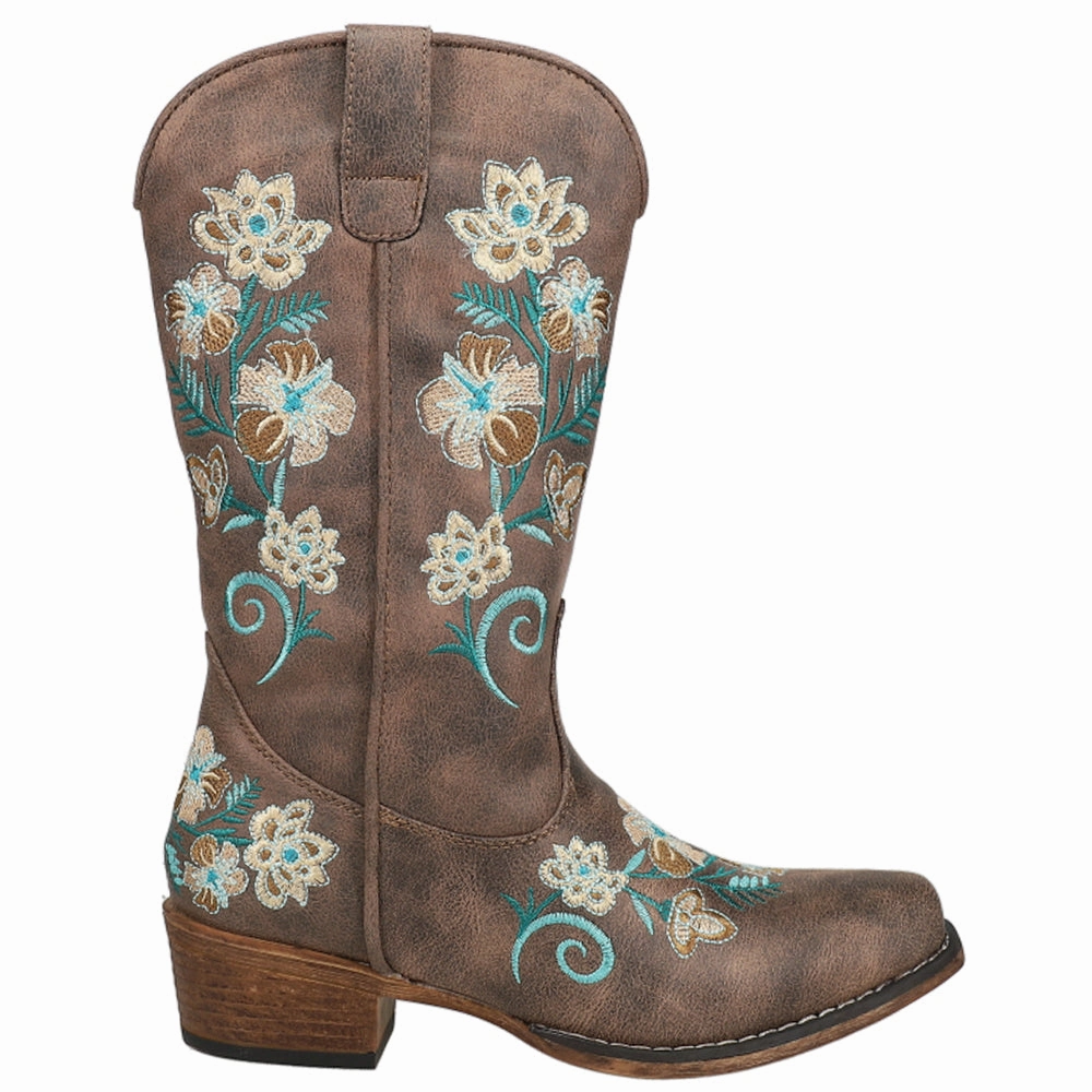 Long Walk Heavy Use Riley Floral Embroidered Snip Toe Cowboy Boots