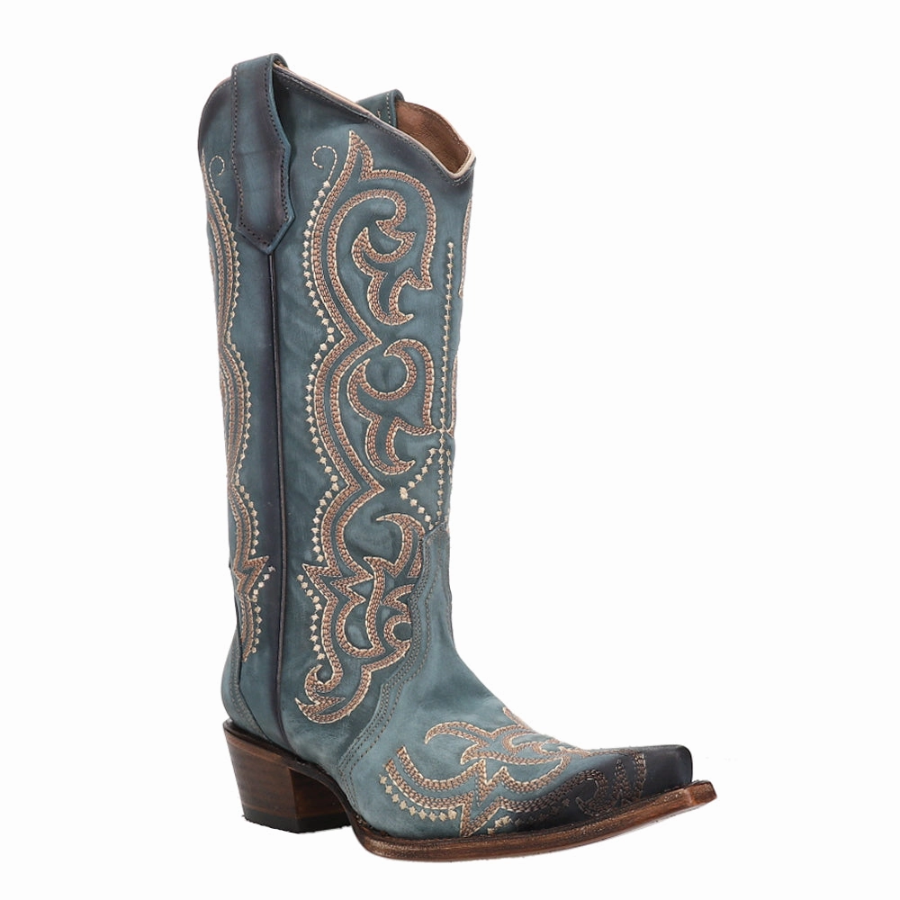 Classic Touch Good Grip Blue Jean Embroidered Snip Toe Cowboy Boots