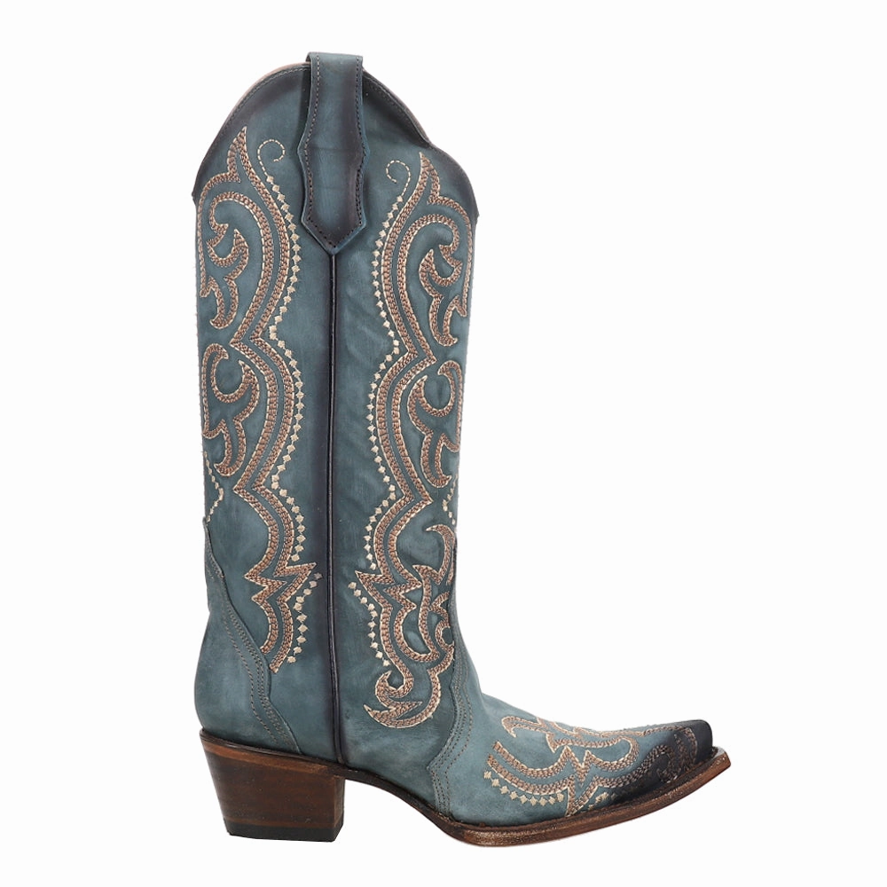 Blue Jean Embroidered Snip Toe Cowboy Boots Premium Craft All Weather Mountain Hike
