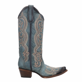 Blue Jean Embroidered Snip Toe Cowboy Boots Premium Craft All Weather Mountain Hike