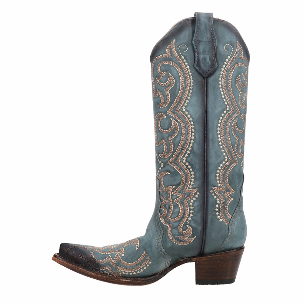 Work Ready Night Out Blue Jean Embroidered Snip Toe Cowboy Boots