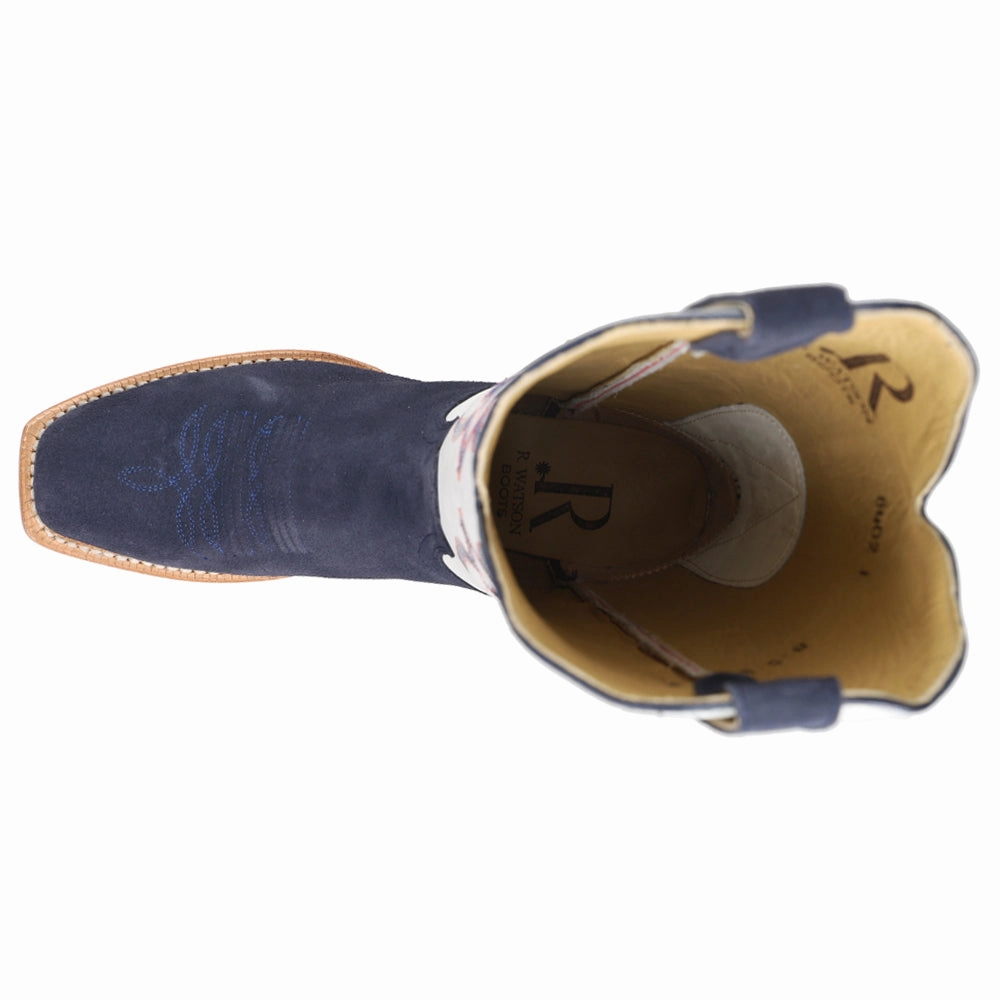 Quick Drying All Day Worker Midnight Blue Rough Out Embroidered Square Toe Cowboy Boots