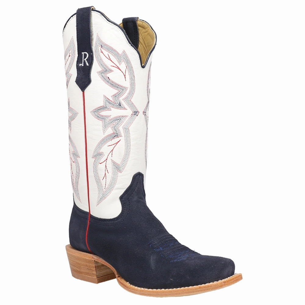 Midnight Blue Rough Out Embroidered Square Toe Cowboy Boots Wind Barrier