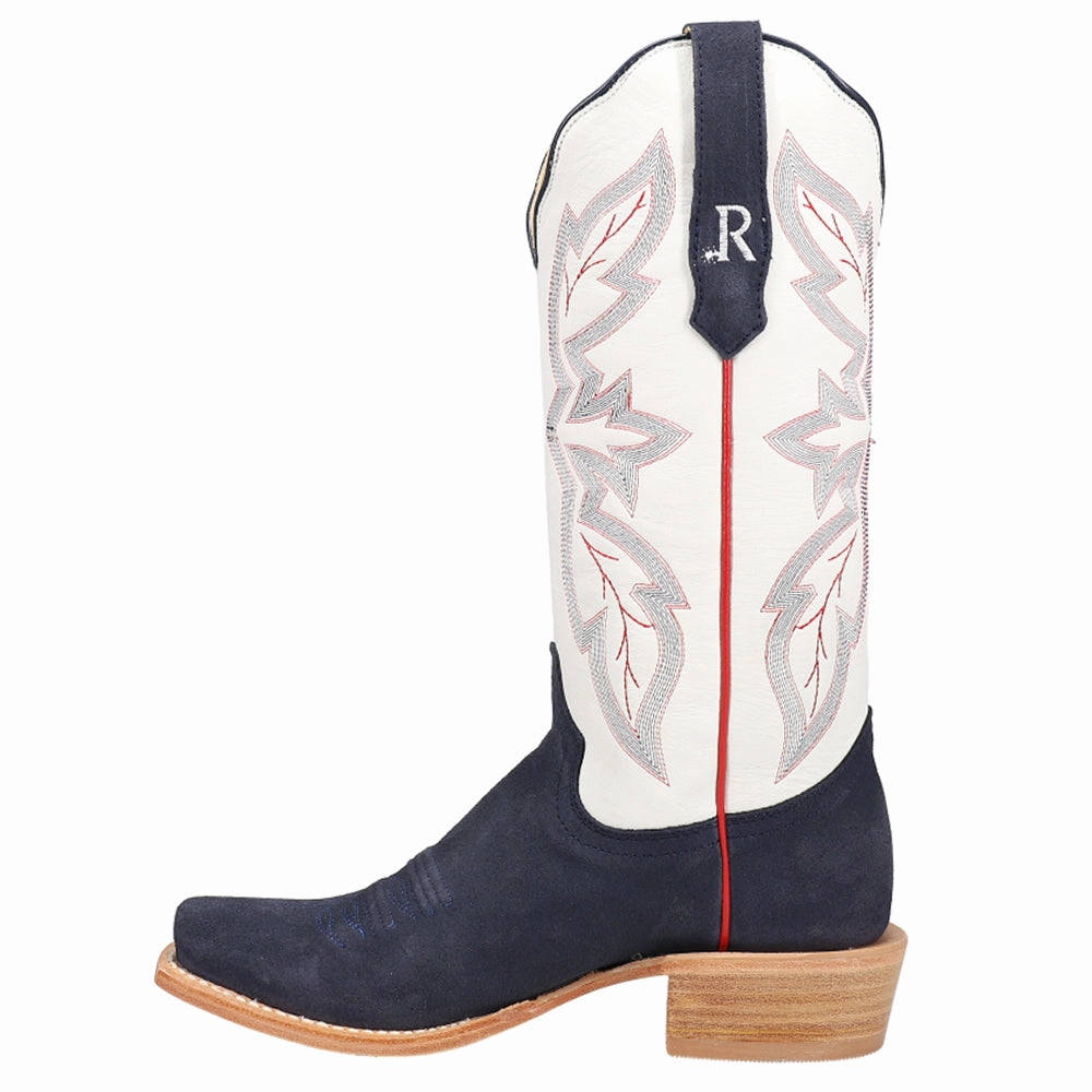 Sleek Construction Midnight Blue Rough Out Embroidered Square Toe Cowboy Boots