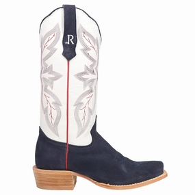 Comfortable Walk Outdoor Freedom Midnight Blue Rough Out Embroidered Square Toe Cowboy Boots