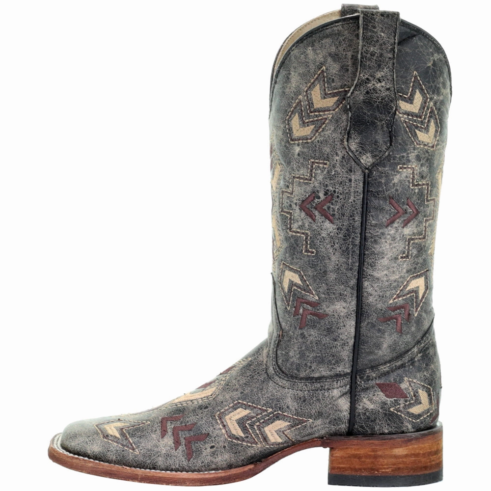 Embroidered Square Toe Cowboy Boots Resistant Layer Seamless Fit