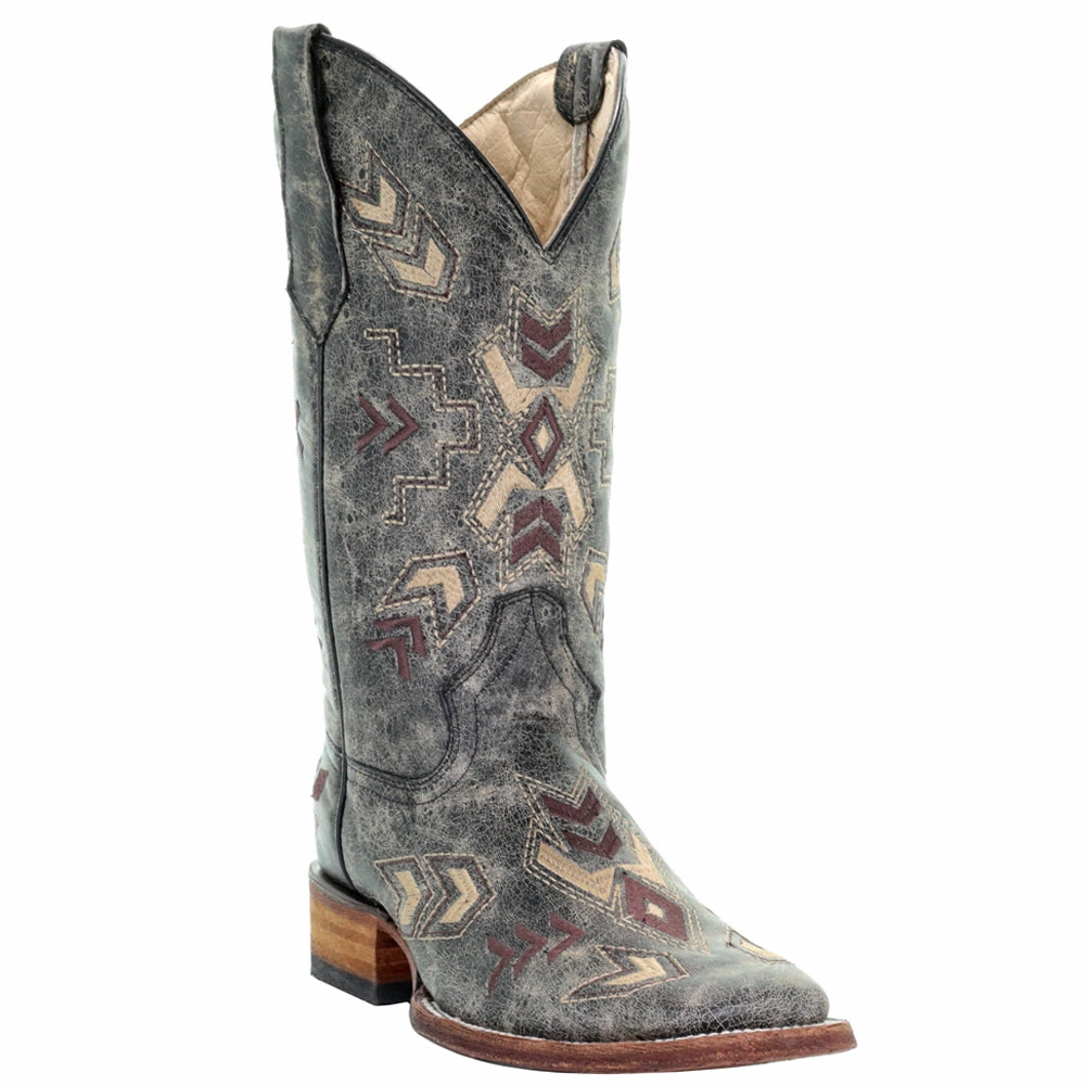 Embroidered Square Toe Cowboy Boots Padded Interior Work Commute Steel Toe