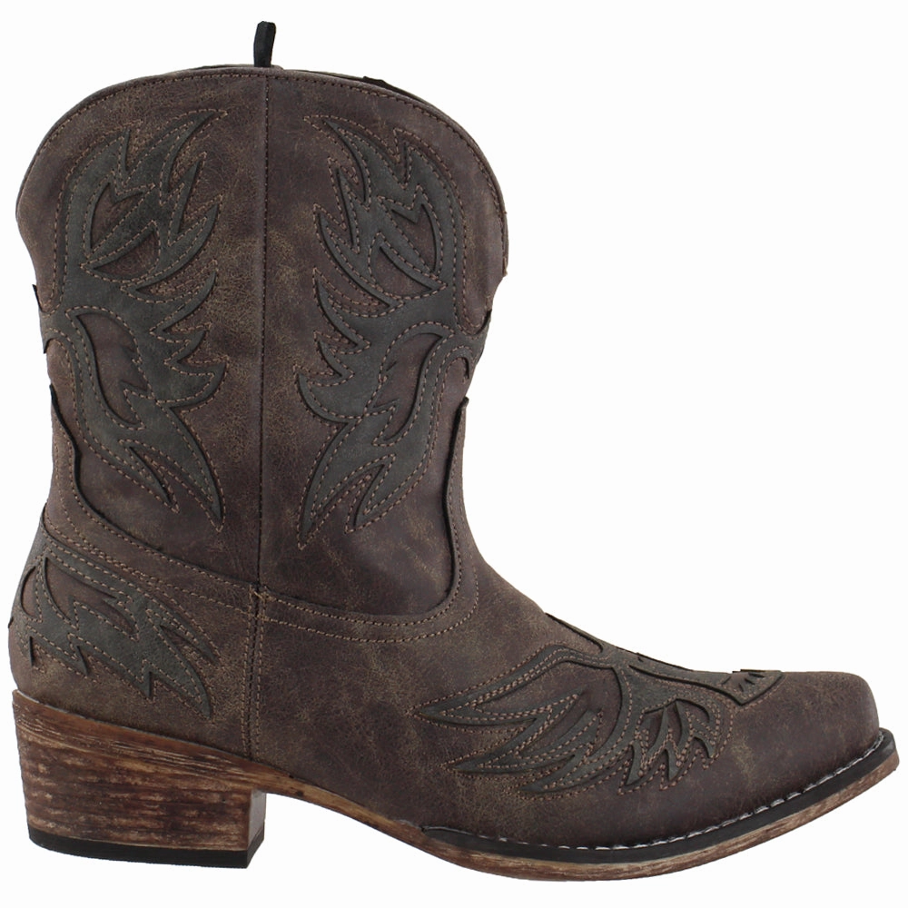 Farmer Amelia Tooled Inlay Snip Toe Cowboy Booties