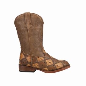 Bird Blocks Square Toe Cowboy Boots (Little Kid) Gym workout Wedge Sole