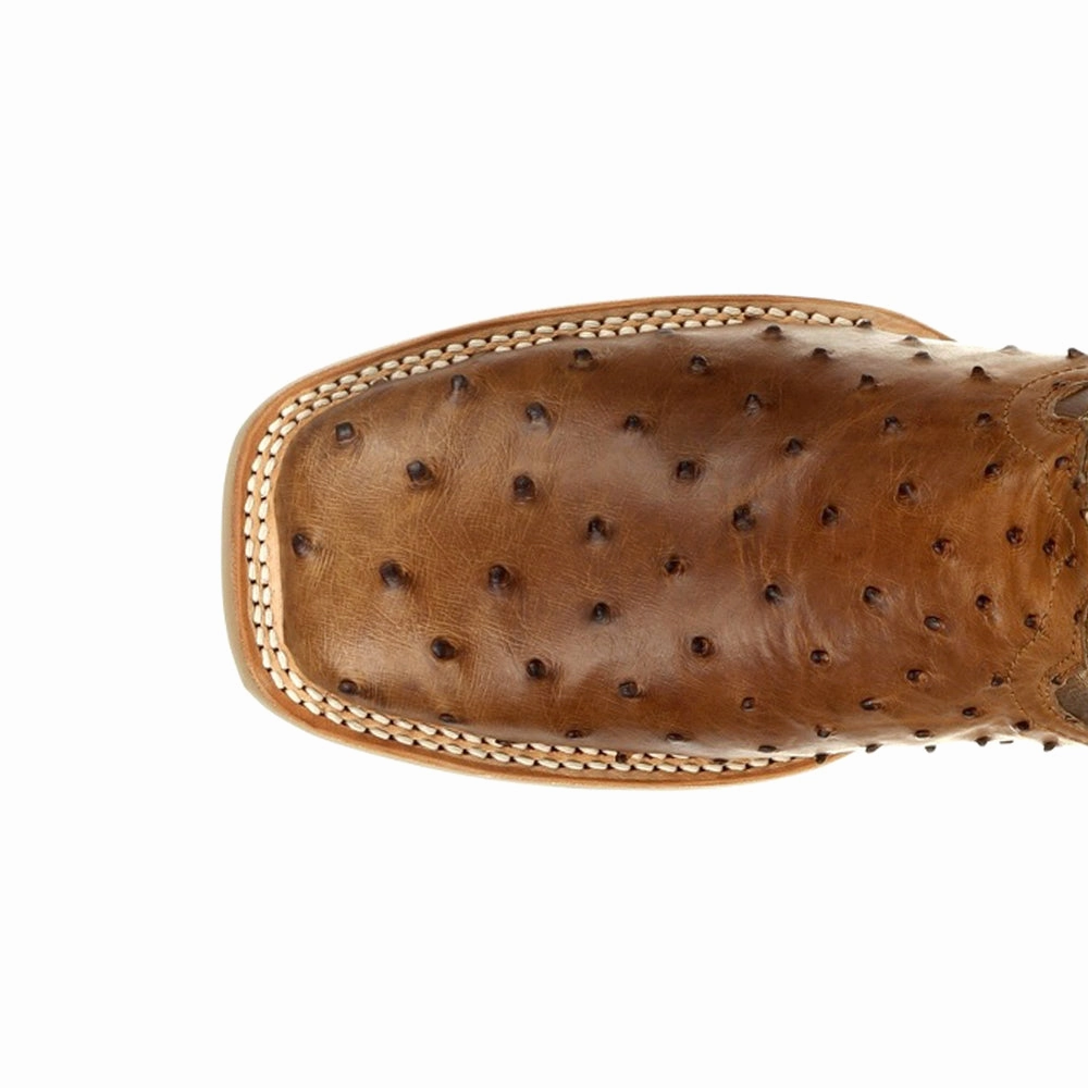 Rebel Pro Tobacco Full-Quill Ostrich Embroidered Square Toe Pull On Cowboy Boots Airflow System