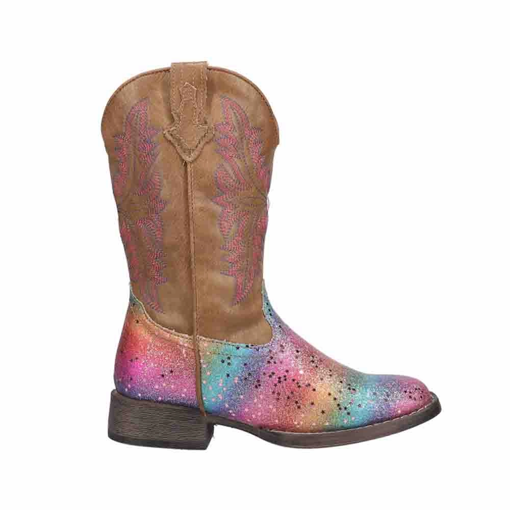 Groom Indoor Rainbow Glitter Square Toe Cowboy Boots (Little Kid)