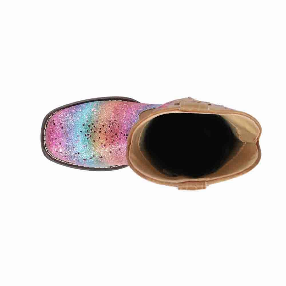 Rainbow Glitter Square Toe Cowboy Boots (Little Kid) Extreme Cold